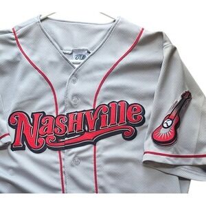 Nashville Sounds Baseball Jersey Youth XL OT Sports Guitar Gray Red Minor League